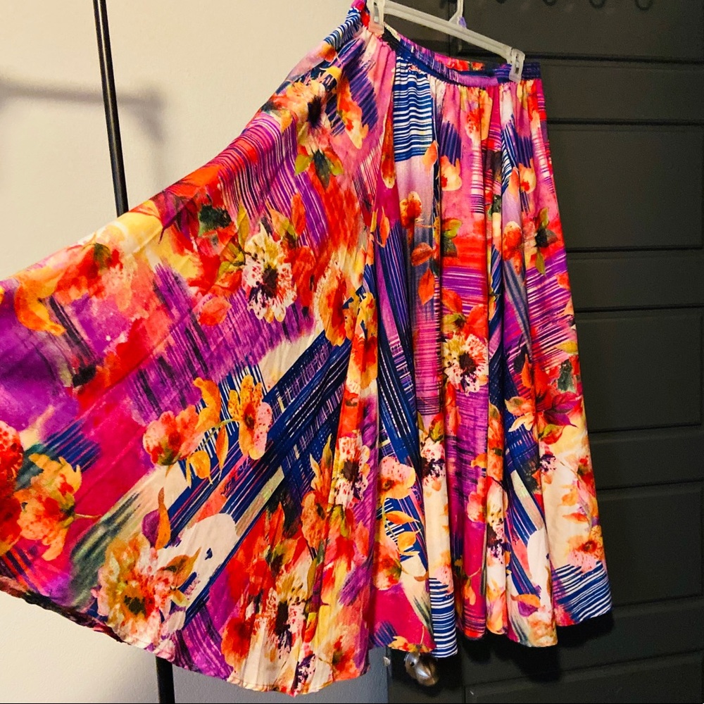 Floral Maxi Floor Length Skirt - Flowy